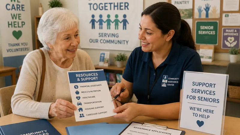 A senior receiving help at a community assistance center